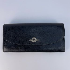 Coach Women's Leather Slim Envelope Flap Long Wallet Black